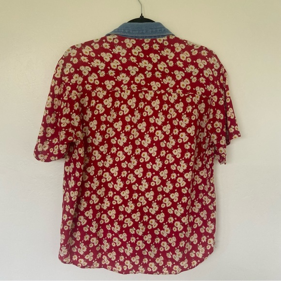 Vintage 90s Button Up Floral With Denim Collar Details Sportswear Size Small - Picture 5 of 5